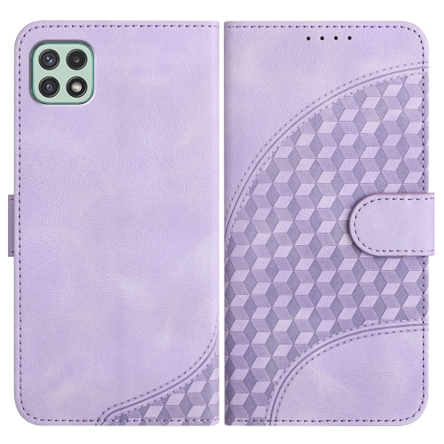 

For Samsung Galaxy A22 5G YX0060 Elephant Head Embossed Phone Leather Case with Lanyard(Light Purple)