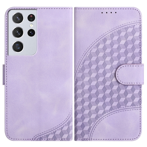 

For Samsung Galaxy S21 Ultra 5G YX0060 Elephant Head Embossed Phone Leather Case with Lanyard(Light Purple)