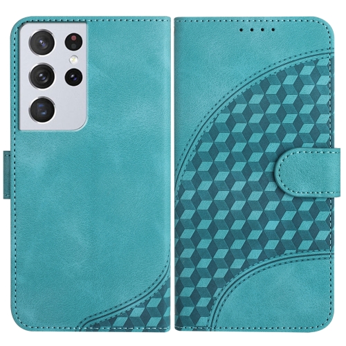 

For Samsung Galaxy S21 Ultra 5G YX0060 Elephant Head Embossed Phone Leather Case with Lanyard(Light Blue)