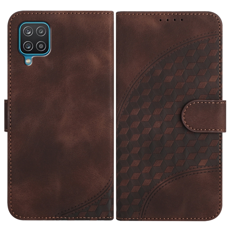 

For Samsung Galaxy A12 YX0060 Elephant Head Embossed Phone Leather Case with Lanyard(Coffee)