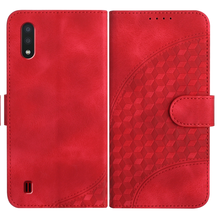 

For Samsung Galaxy A01/M01 YX0060 Elephant Head Embossed Phone Leather Case with Lanyard(Red)