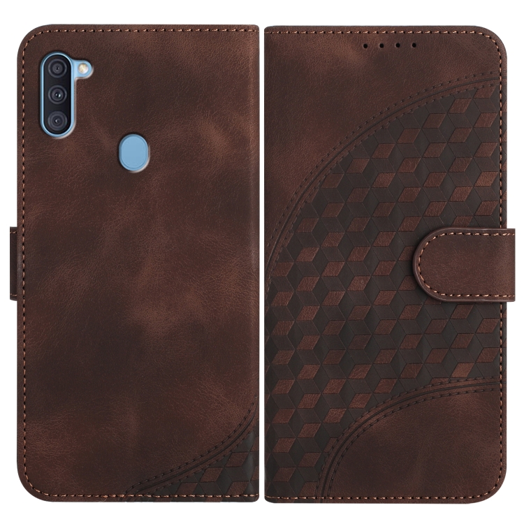 

For Samsung Galaxy A11 EU Version YX0060 Elephant Head Embossed Phone Leather Case with Lanyard(Coffee)