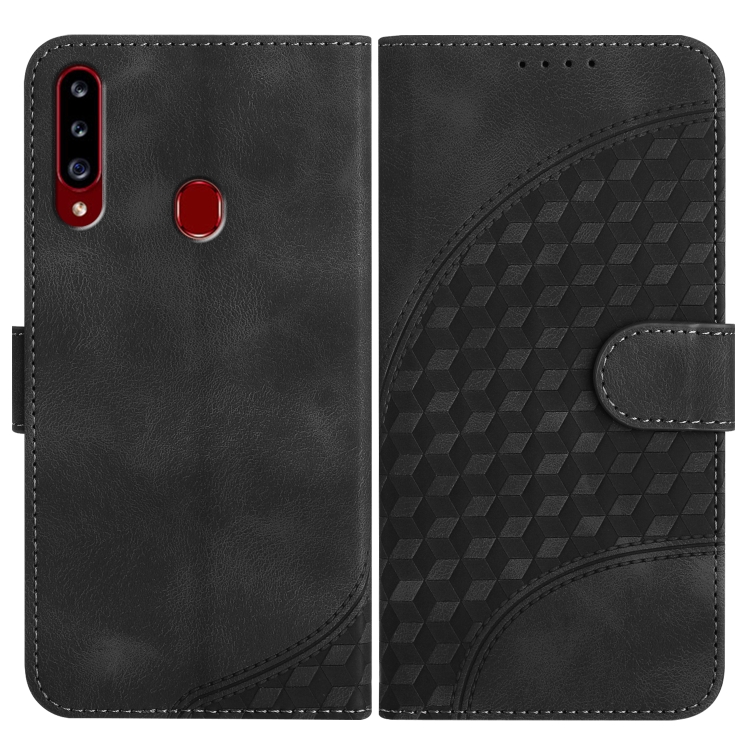 

For Samsung Galaxy A20s YX0060 Elephant Head Embossed Phone Leather Case with Lanyard(Black)