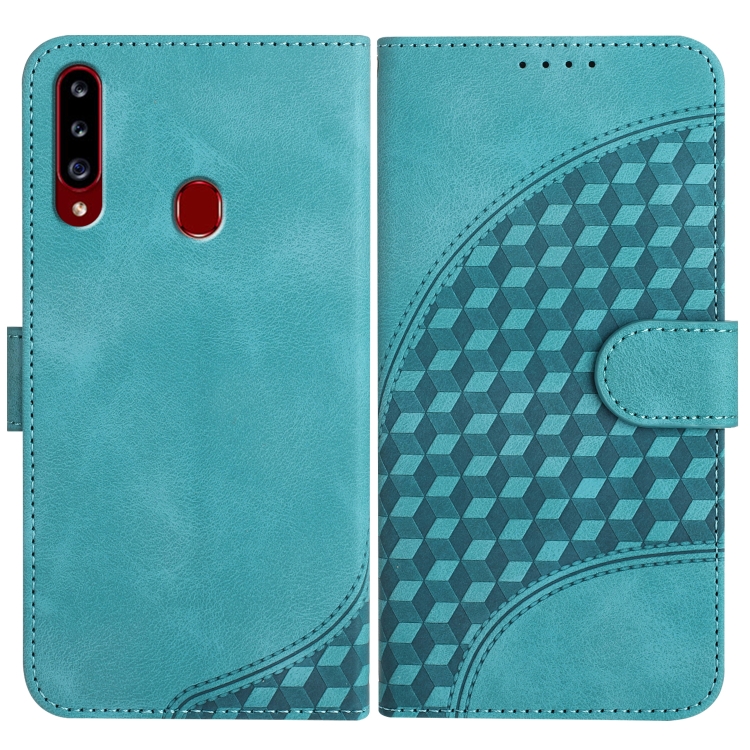 

For Samsung Galaxy A20s YX0060 Elephant Head Embossed Phone Leather Case with Lanyard(Light Blue)