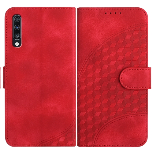 

For Samsung Galaxy A70 YX0060 Elephant Head Embossed Phone Leather Case with Lanyard(Red)