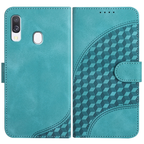 

For Samsung Galaxy A40 YX0060 Elephant Head Embossed Phone Leather Case with Lanyard(Light Blue)