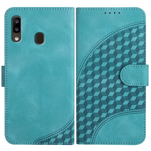 

For Samsung Galaxy A20/A30 YX0060 Elephant Head Embossed Phone Leather Case with Lanyard(Light Blue)