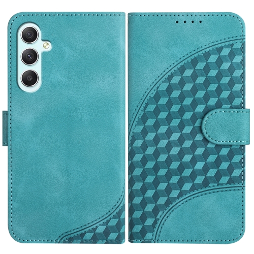 

For Samsung Galaxy A35 YX0060 Elephant Head Embossed Phone Leather Case with Lanyard(Light Blue)