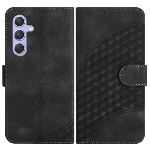 

For Samsung Galaxy A55 YX0060 Elephant Head Embossed Phone Leather Case with Lanyard(Black)