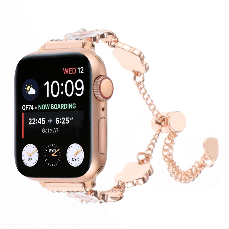 

For Apple Watch Series 5 40mm Camellia Metal Chain Bracelet Watch Band(White Rose Gold)