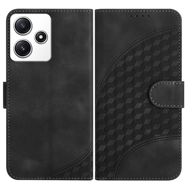 

For Xiaomi Redmi 12 4G/5G/Note 12R YX0060 Elephant Head Embossed Phone Leather Case with Lanyard(Black)