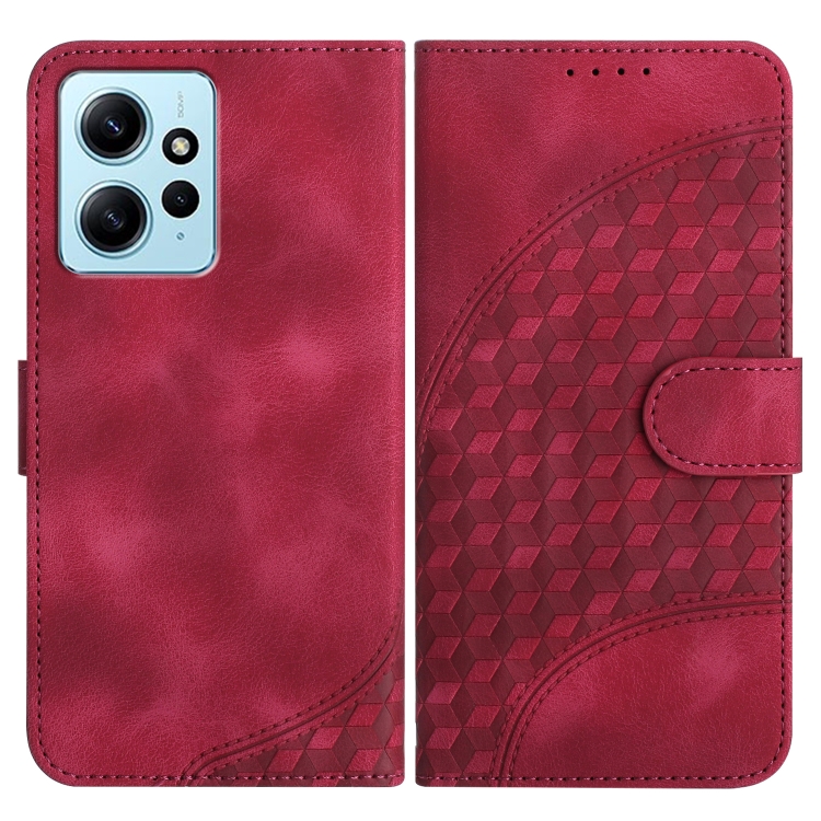 

For Xiaomi Redmi Note 12 4G Global YX0060 Elephant Head Embossed Phone Leather Case with Lanyard(Rose Red)