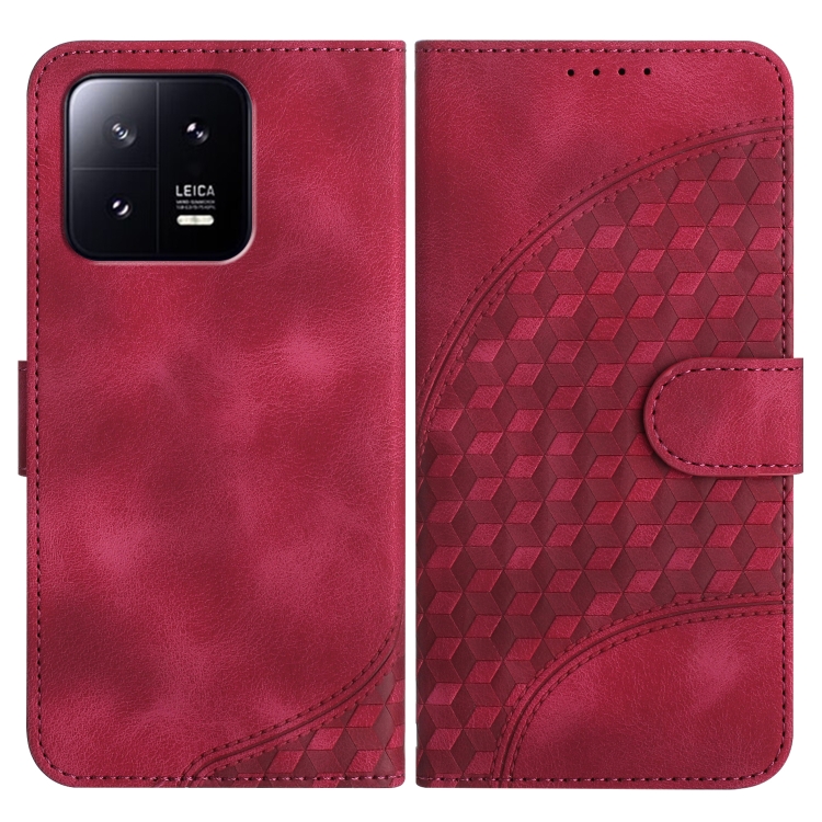 

For Xiaomi 13 YX0060 Elephant Head Embossed Phone Leather Case with Lanyard(Rose Red)