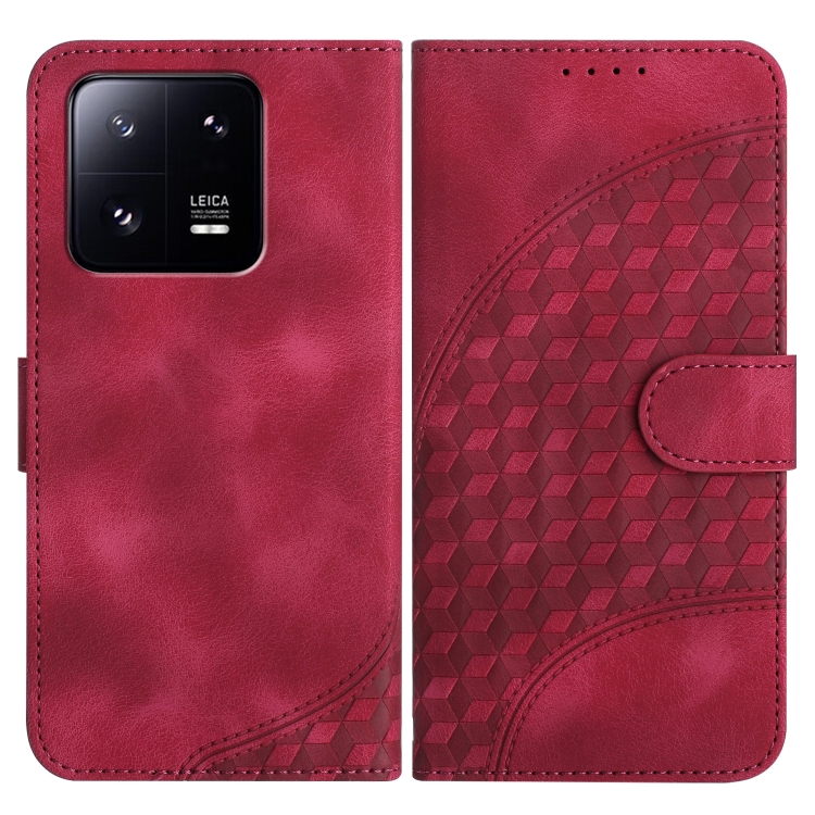 

For Xiaomi 13 Pro YX0060 Elephant Head Embossed Phone Leather Case with Lanyard(Rose Red)