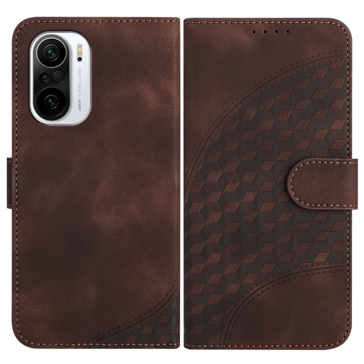 

For Xiaomi Poco F3 YX0060 Elephant Head Embossed Phone Leather Case with Lanyard(Coffee)