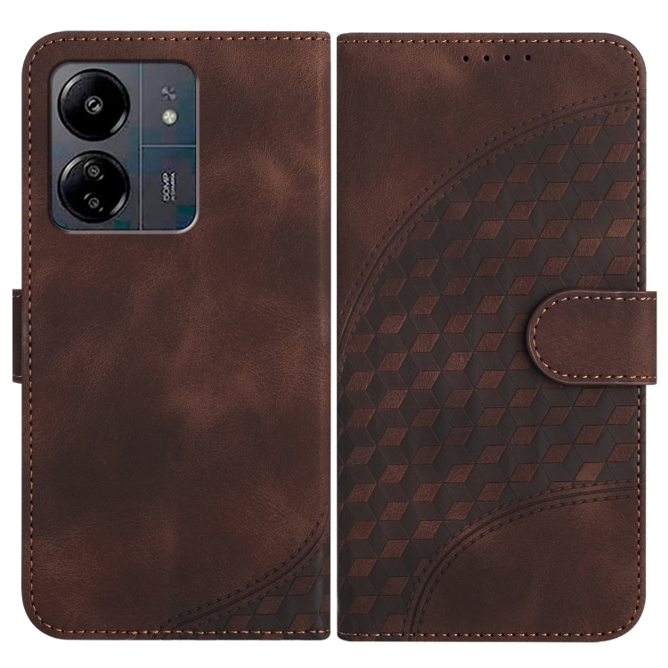 

For Xiaomi Redmi 13C YX0060 Elephant Head Embossed Phone Leather Case with Lanyard(Coffee)
