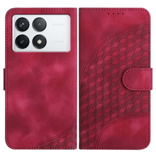 

For Xiaomi Redmi K70 YX0060 Elephant Head Embossed Phone Leather Case with Lanyard(Rose Red)