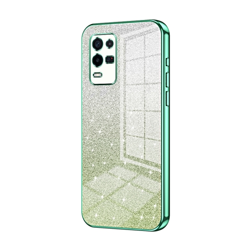

For OPPO K9x Gradient Glitter Powder Electroplated Phone Case(Green)