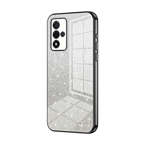 

For OPPO A93s 5G Gradient Glitter Powder Electroplated Phone Case(Black)