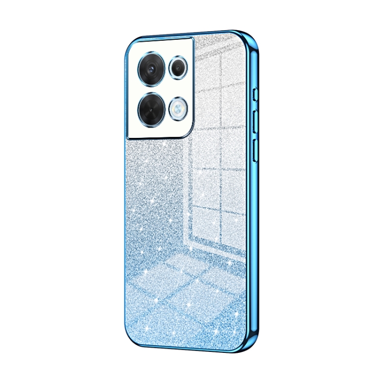 

For OPPO Reno8 Gradient Glitter Powder Electroplated Phone Case(Blue)