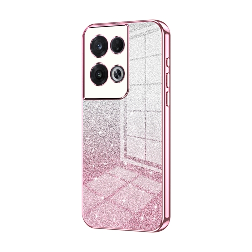 

For OPPO Reno8 Pro Gradient Glitter Powder Electroplated Phone Case(Pink)