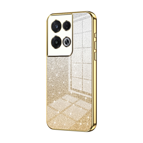 

For OPPO Reno8 Pro Gradient Glitter Powder Electroplated Phone Case(Gold)