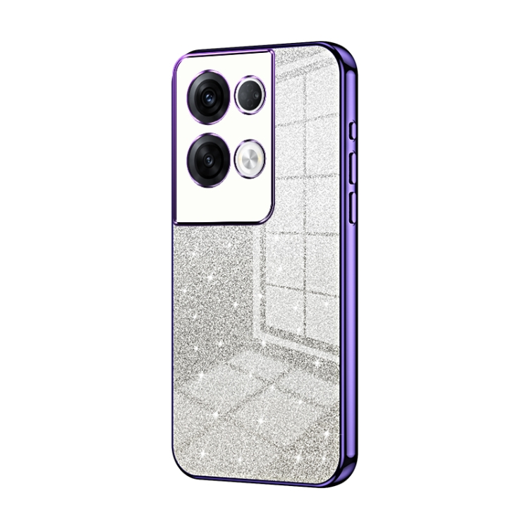 

For OPPO Reno8 Pro+ Gradient Glitter Powder Electroplated Phone Case(Purple)