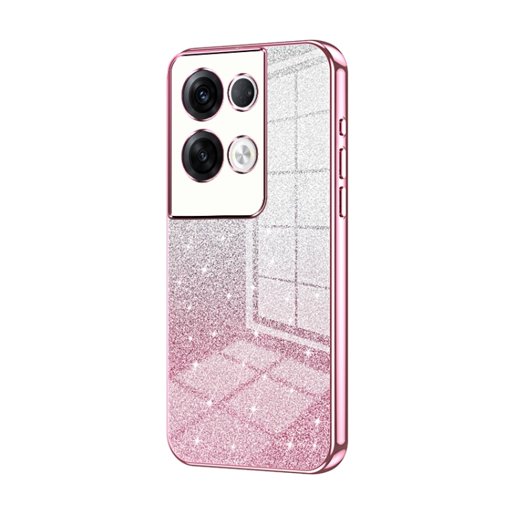 

For OPPO Reno8 Pro+ Gradient Glitter Powder Electroplated Phone Case(Pink)