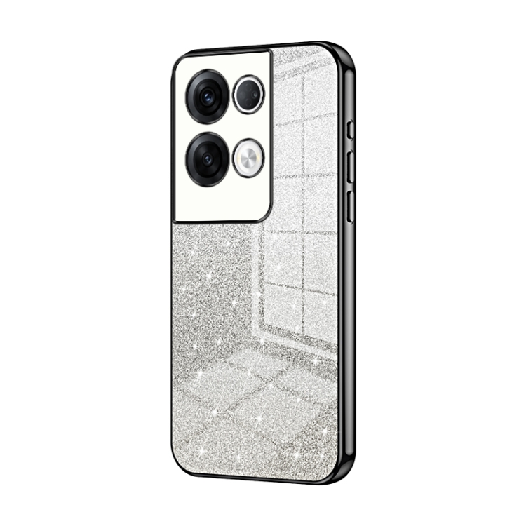 

For OPPO Reno8 Pro+ Gradient Glitter Powder Electroplated Phone Case(Black)