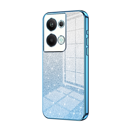 

For OPPO Reno9 Pro+ Gradient Glitter Powder Electroplated Phone Case(Blue)