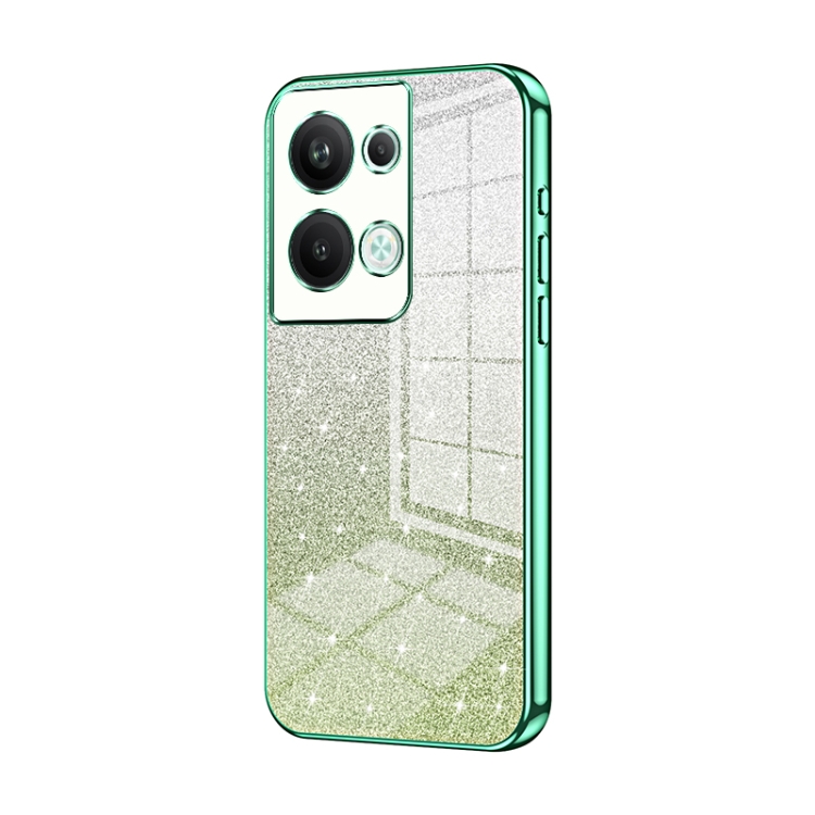 

For OPPO Reno9 Pro+ Gradient Glitter Powder Electroplated Phone Case(Green)