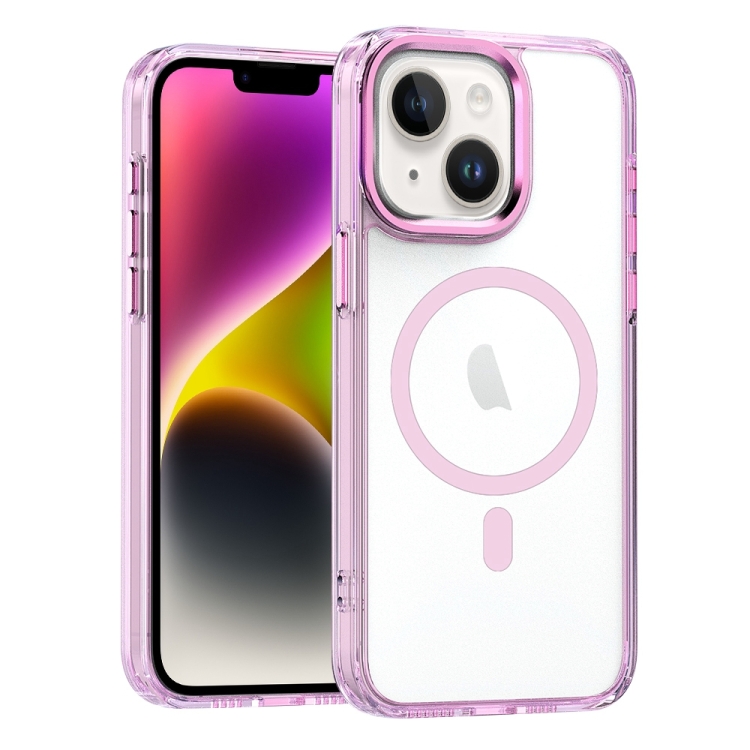

For iPhone 14 Plus MagSafe Magnetic Clear Phone Case(Pink)