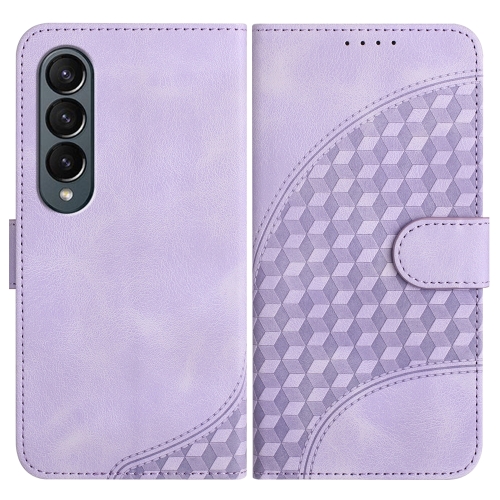 

For Samsung Galaxy Z Fold4 5G YX0060 Elephant Head Embossed Phone Leather Case with Lanyard(Light Purple)