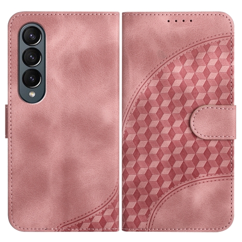 

For Samsung Galaxy Z Fold4 5G YX0060 Elephant Head Embossed Phone Leather Case with Lanyard(Pink)