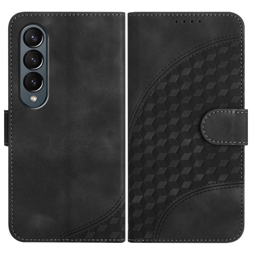 

For Samsung Galaxy Z Fold4 5G YX0060 Elephant Head Embossed Phone Leather Case with Lanyard(Black)