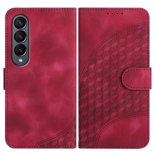 

For Samsung Galaxy Z Fold4 5G YX0060 Elephant Head Embossed Phone Leather Case with Lanyard(Rose Red)