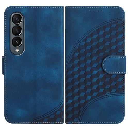 

For Samsung Galaxy Z Fold4 5G YX0060 Elephant Head Embossed Phone Leather Case with Lanyard(Royal Blue)