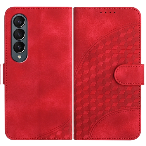 

For Samsung Galaxy Z Fold4 5G YX0060 Elephant Head Embossed Phone Leather Case with Lanyard(Red)