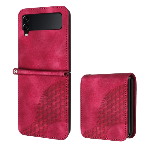 

For Samsung Galaxy Z Flip4 5G YX0060 Elephant Head Embossed Phone Leather Case with Lanyard(Rose Red)