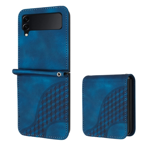 

For Samsung Galaxy Z Flip4 5G YX0060 Elephant Head Embossed Phone Leather Case with Lanyard(Royal Blue)
