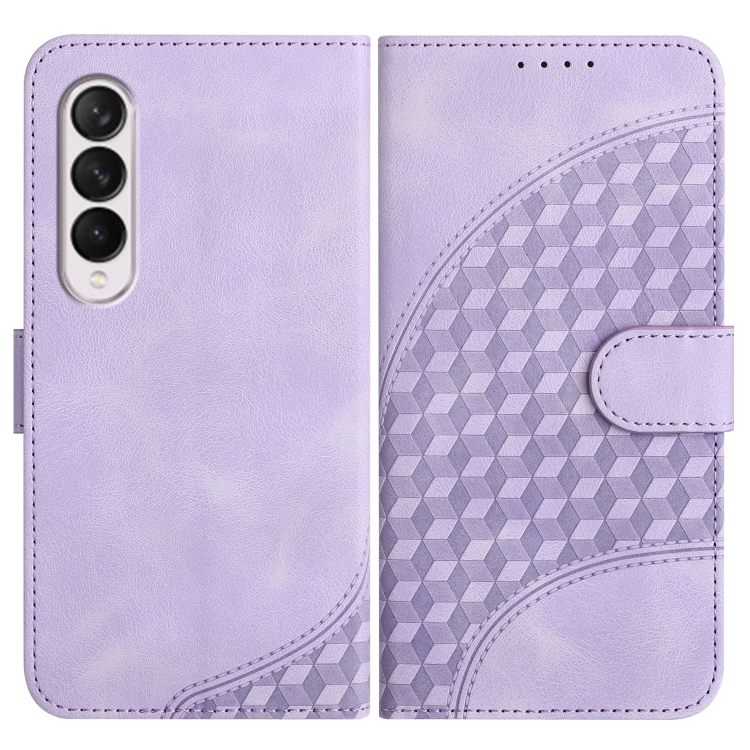 

For Samsung Galaxy Z Fold3 5G YX0060 Elephant Head Embossed Phone Leather Case with Lanyard(Light Purple)