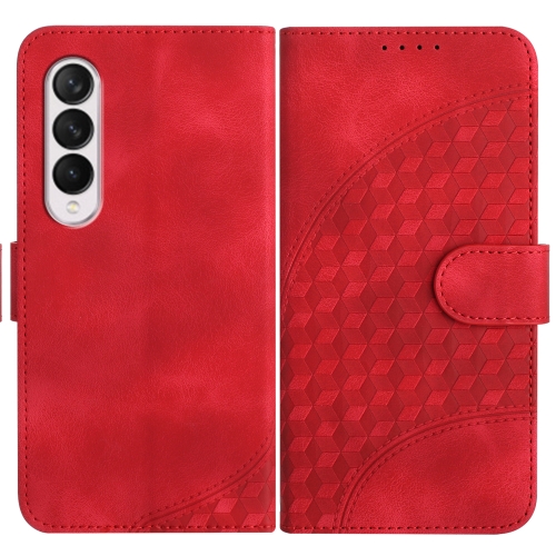 

For Samsung Galaxy Z Fold3 5G YX0060 Elephant Head Embossed Phone Leather Case with Lanyard(Red)