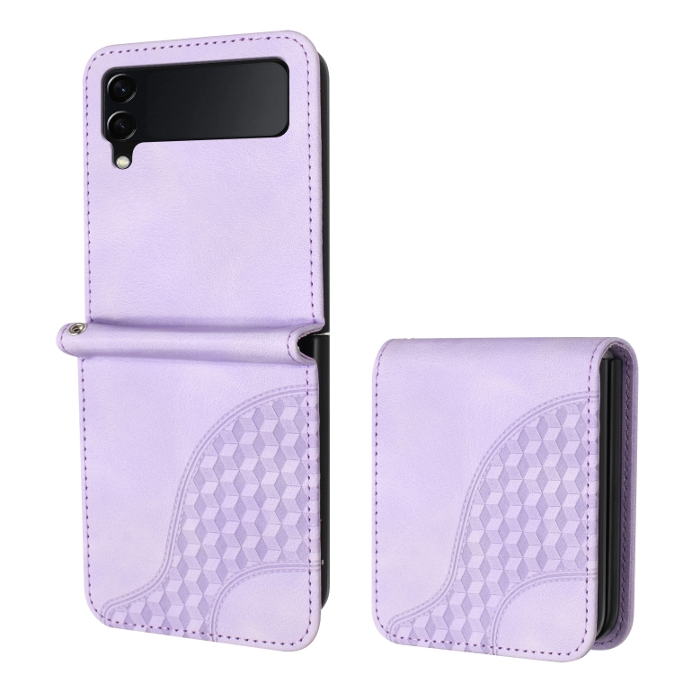 

For Samsung Galaxy Z Flip3 5G YX0060 Elephant Head Embossed Phone Leather Case with Lanyard(Light Purple)