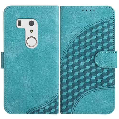 

For Fujitsu Arrows F-01L F-42A YX0060 Elephant Head Embossed Phone Leather Case with Lanyard(Light Blue)