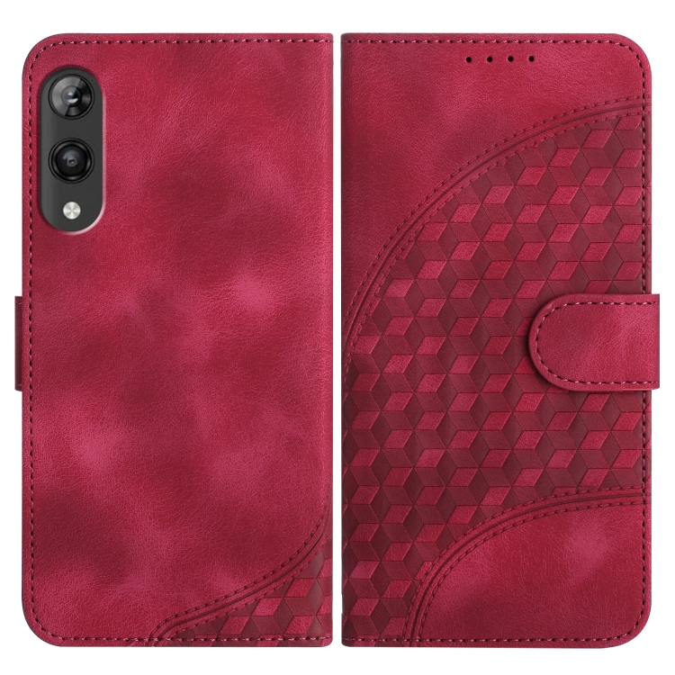 

For Rakuten Hand YX0060 Elephant Head Embossed Phone Leather Case with Lanyard(Rose Red)