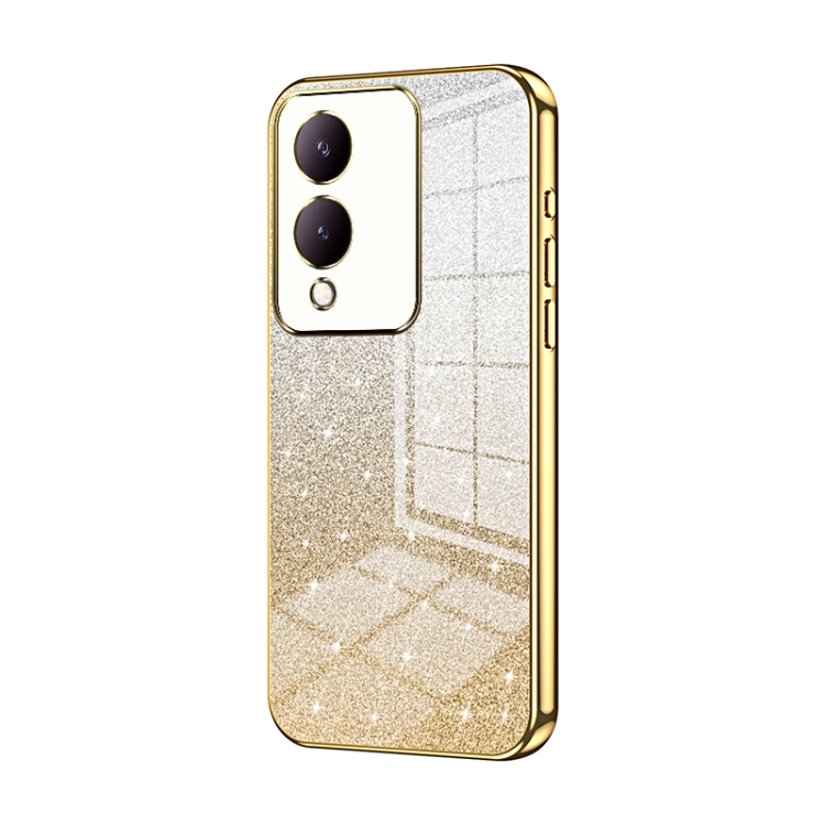For vivo Y17s Gradient Glitter Powder Electroplated Phone Case(Gold)