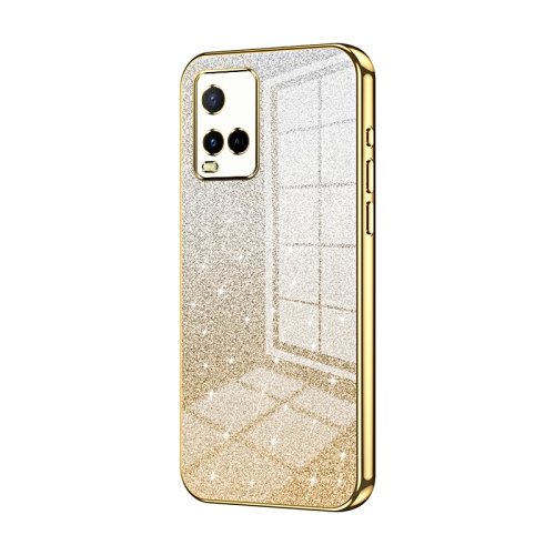 

For vivo Y21 / Y33s / Y21s / T1x India Gradient Glitter Powder Electroplated Phone Case(Gold)