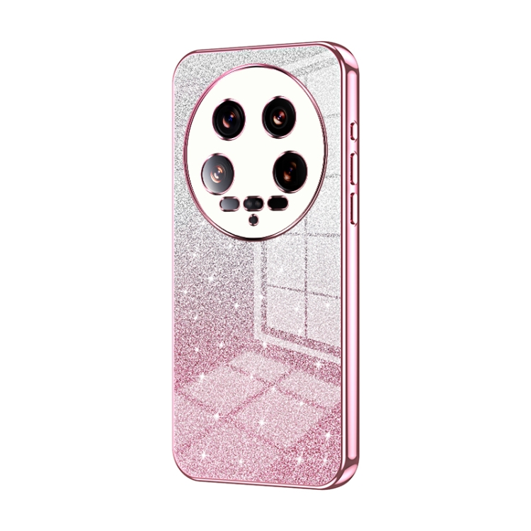 

For Xiaomi 14 Ultra Gradient Glitter Powder Electroplated Phone Case(Pink)