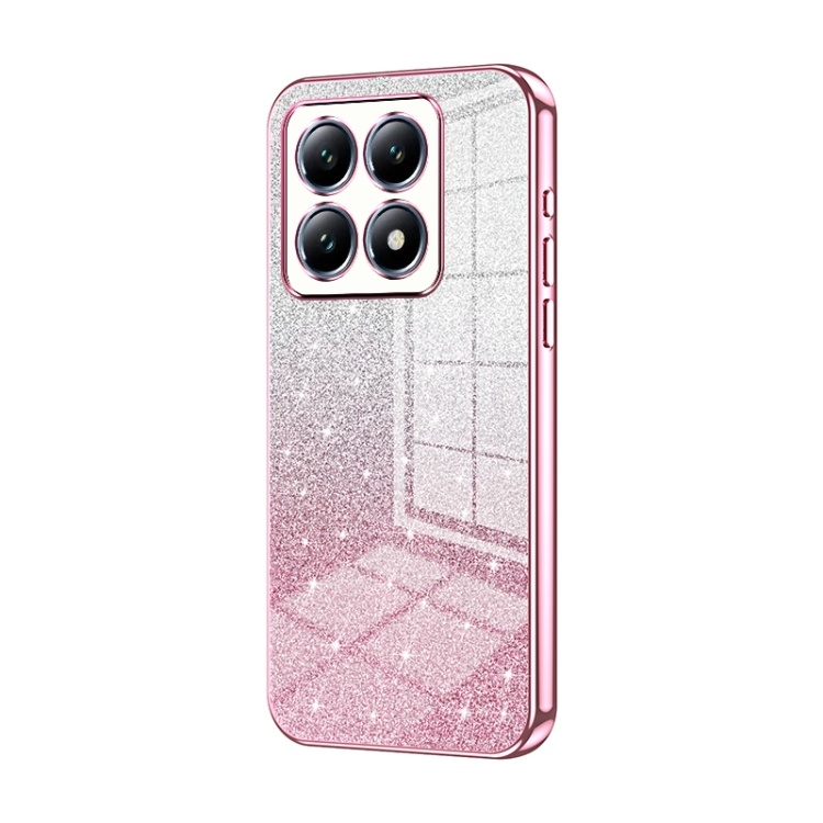 

For Xiaomi 14T Pro Gradient Glitter Powder Electroplated Phone Case(Pink)