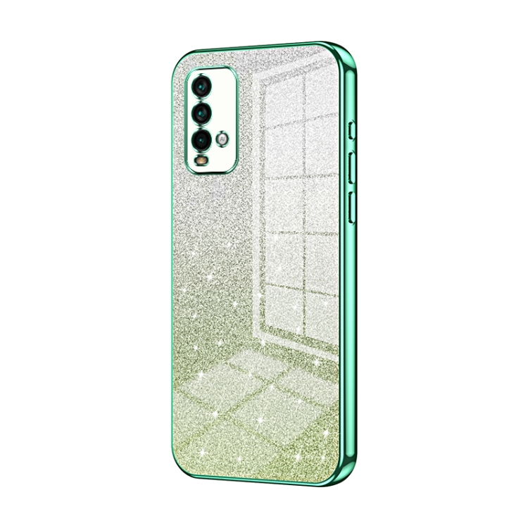 

For Xiaomi Redmi Note 9 4G Gradient Glitter Powder Electroplated Phone Case(Green)